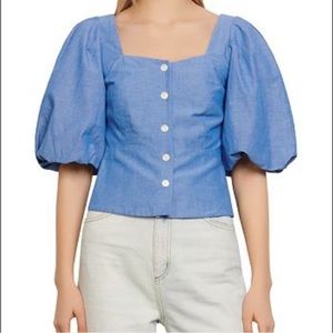 Sandro Paris Blue Puff Sleeve Chambray Top size 1